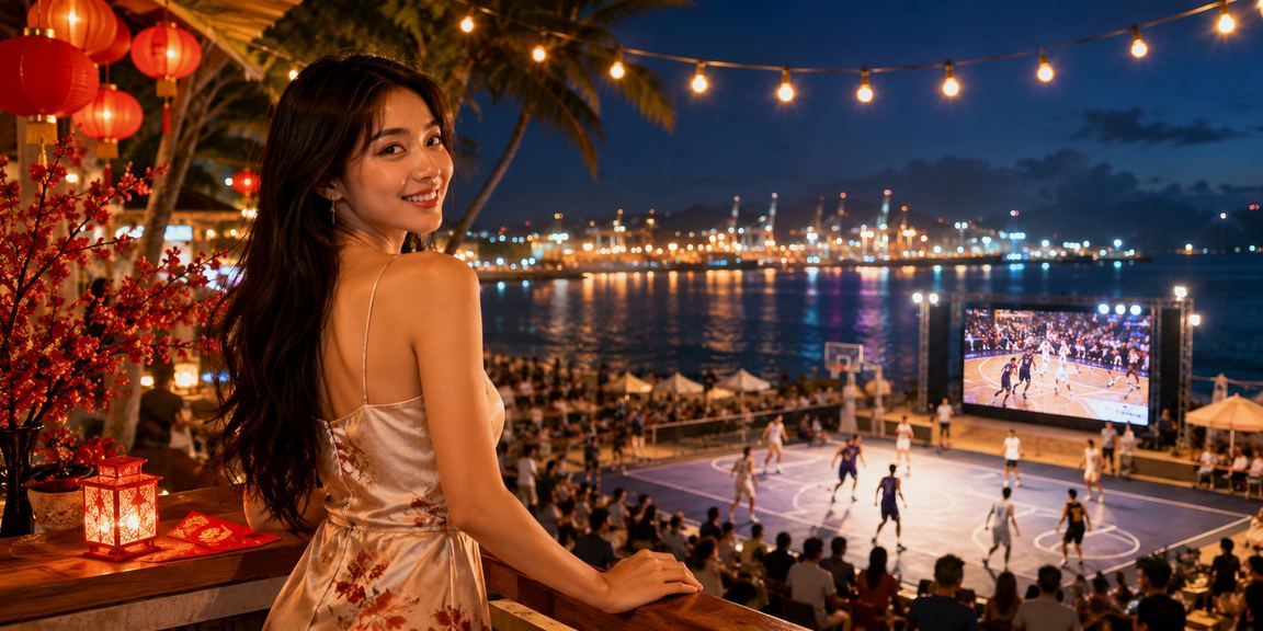 Người xem cá cược thể thao buổi tối tại Vũng Tàu bên ánh đèn lồng lung linh